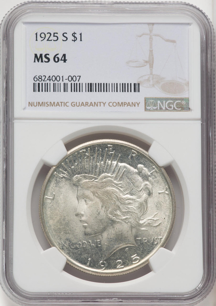 Bullionshark 1925-S Peace Silver Dollar NGC MS64 