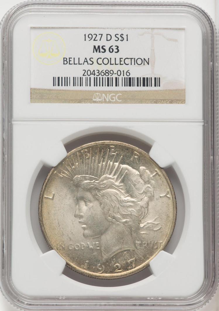 Bullionshark 1927-D Peace Silver Dollar NGC MS63 Bellas Collection 