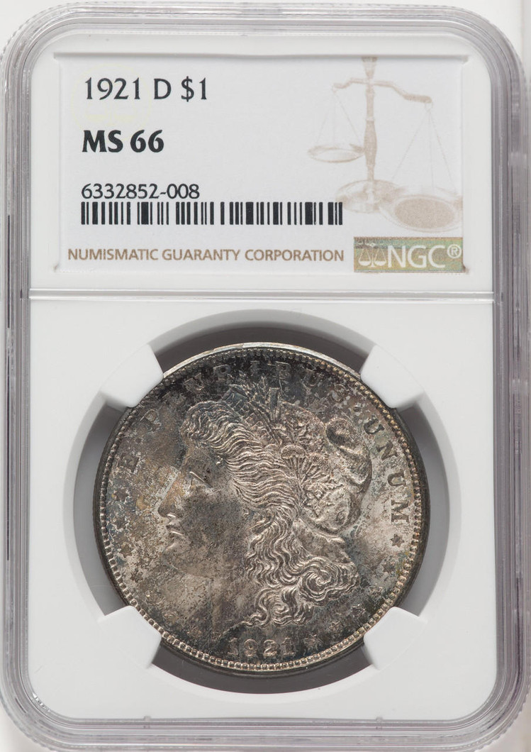 Bullionshark 1921-D Morgan Silver Dollar NGC MS66 
