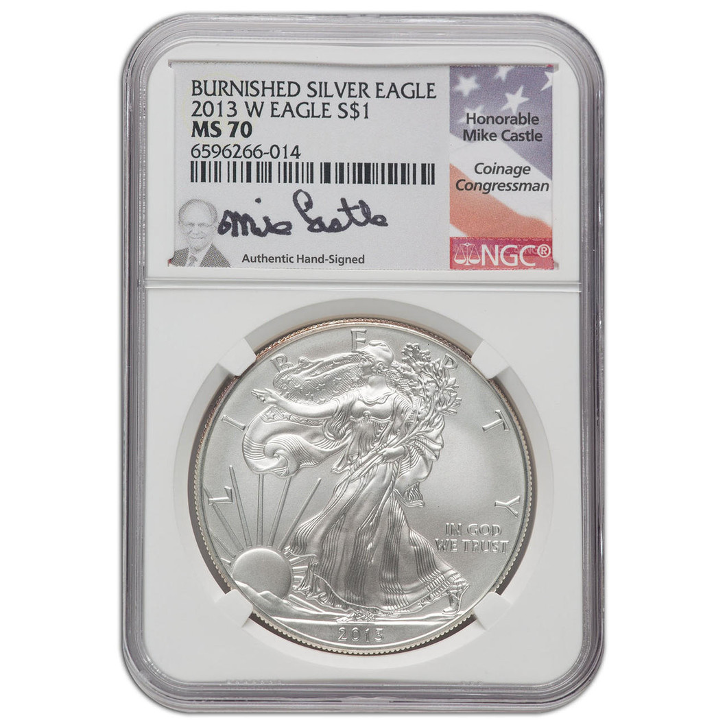 Bullionshark 2013-W Burnished Silver Eagle NGC MS70 - Mike Castle Signed 