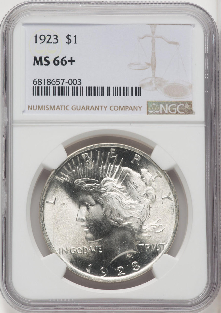 Bullionshark 1923 Peace Silver Dollar NGC MS66+ 