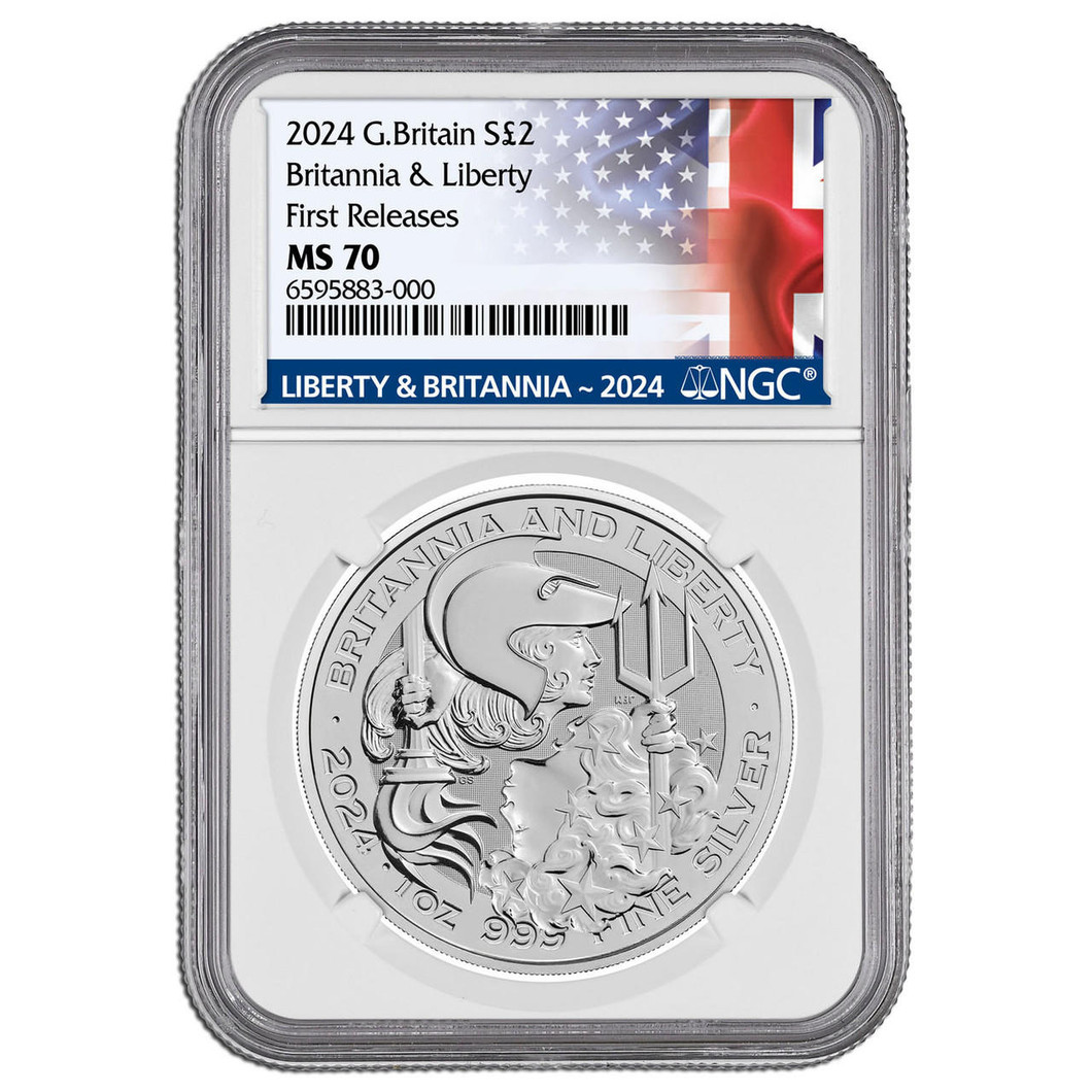 Bullionshark 2024 1 oz Silver Britannia and Liberty NGC MS70 - First Releases 