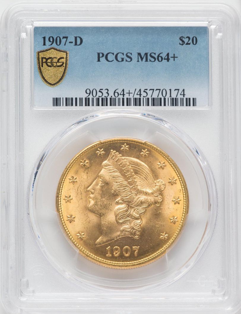  1907-D $20 Gold Liberty PCGS MS64+ 