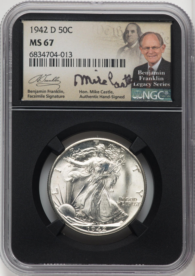 Bullionshark 1942-D Walking Liberty Half Dollar NGC MS67 - Mike Castle Signed 762731001