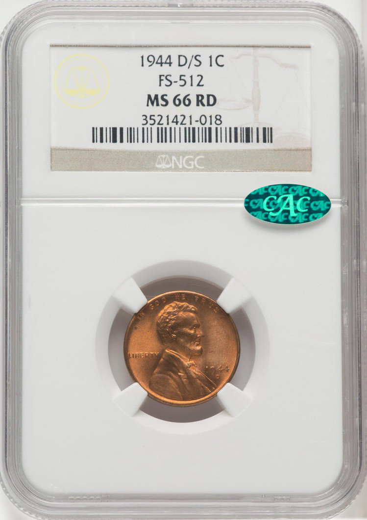  1944-D/S Lincoln Cent NGC MS 66 RD FS-512 