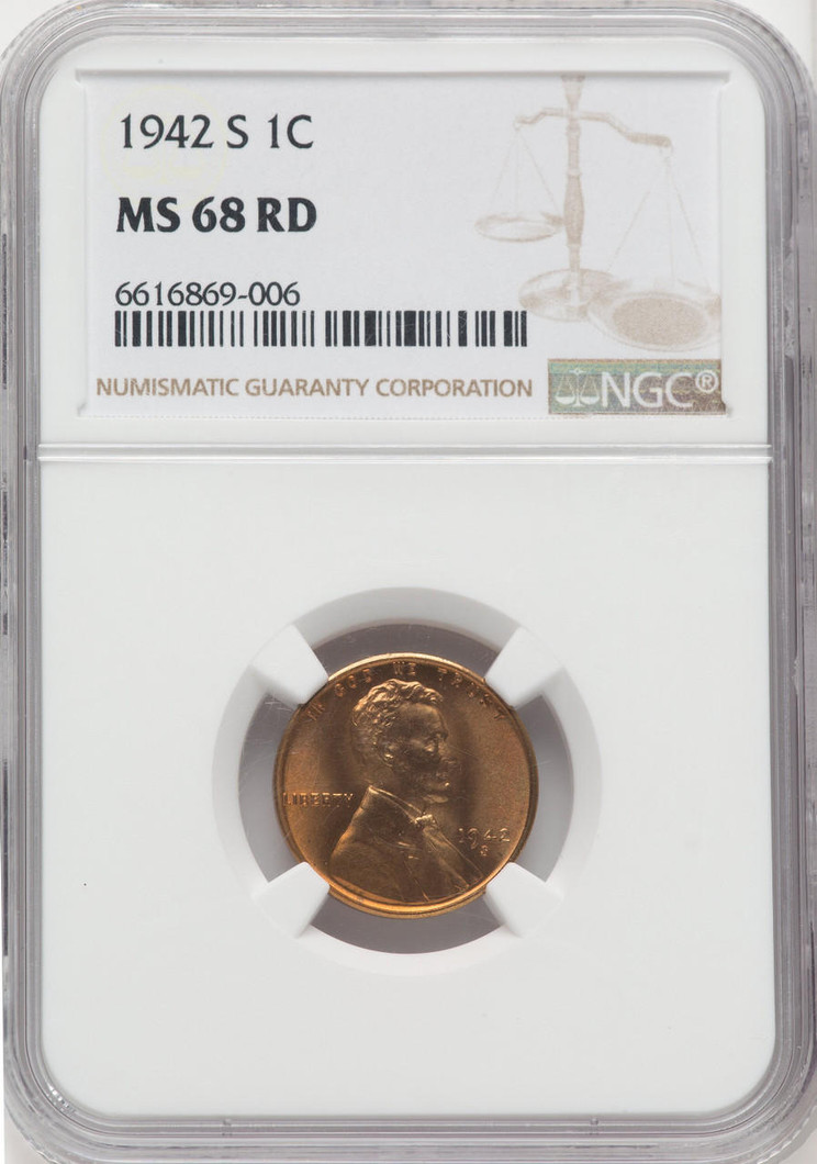  1942-S Lincoln Cent NGC MS 68 RD 