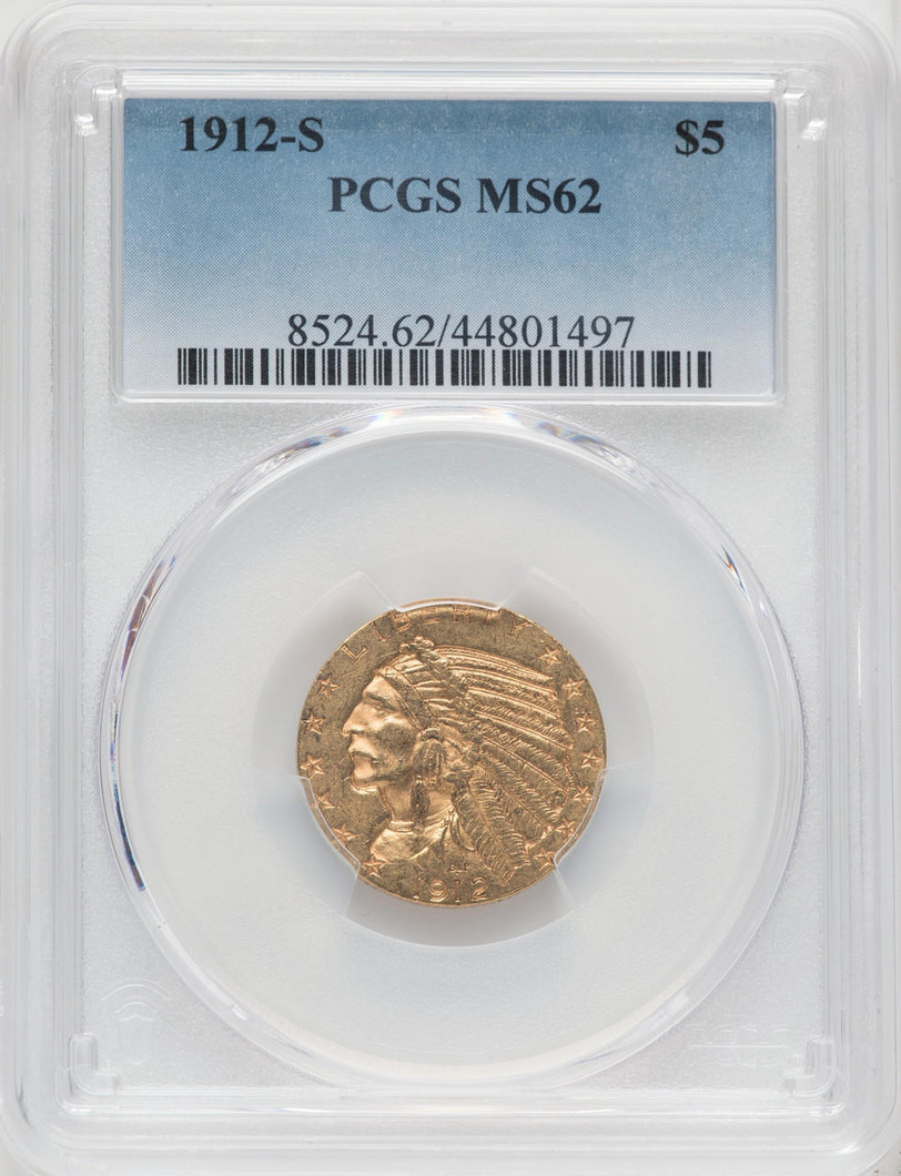  1912-S $5 Gold Indian PCGS MS62 - 760542004 