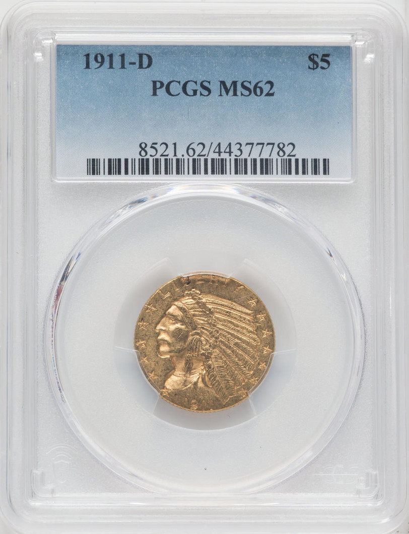  1911-D $5 Gold Indian PCGS MS62 - 760063026 