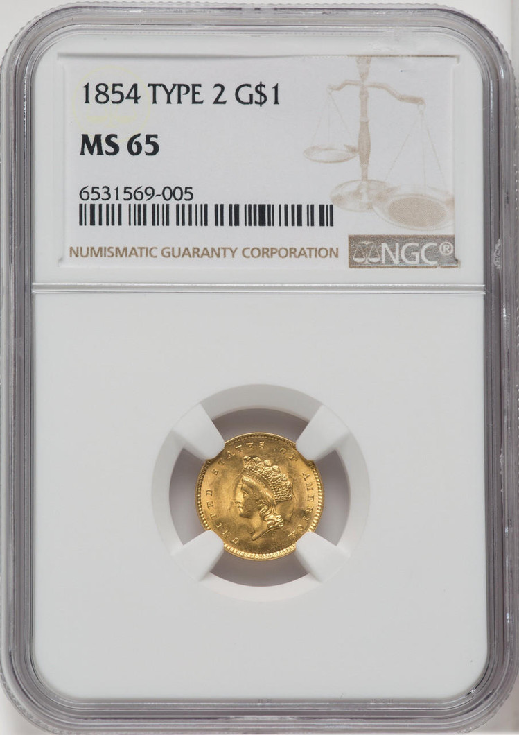  1854  $1 Gold TYPE 2 NGC MS65 