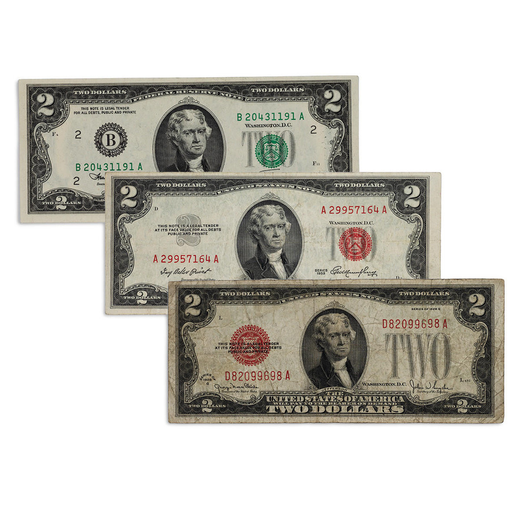 Bullionshark $2 Bill 20th Century Type Collection - 3pc Set 