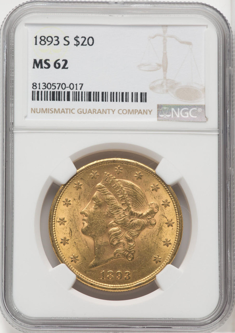 1893-S $20 Gold Liberty NGC MS62