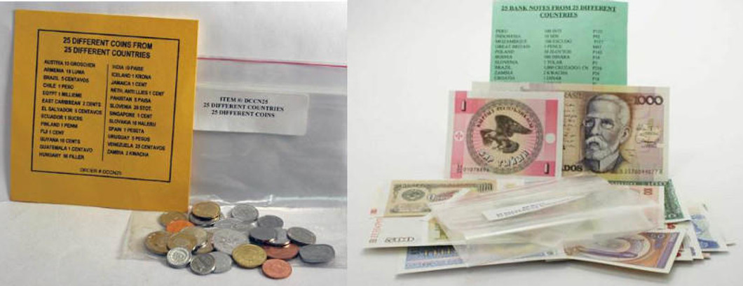 Bullionshark 25 Coins and Banknotes From 25 Different Countries of the Globe 