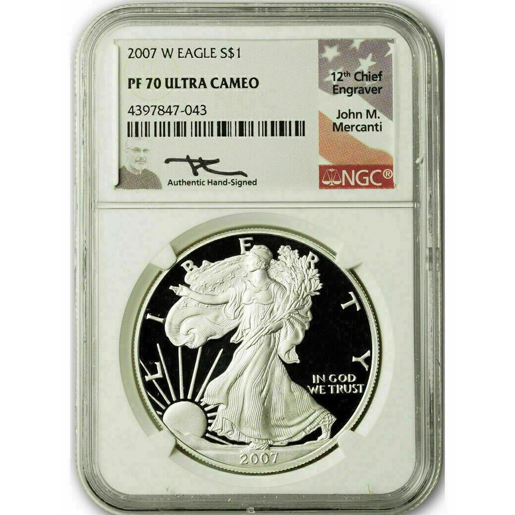 Bullionshark 2007-W Silver Eagle NGC PF70 UCAM John Mercanti Signed (Type 1) 