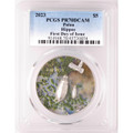 Bullionshark 2023 Palau 1 oz Silver $5 Split Views - Hippos First Day Issue - PCGS PR70DCAM