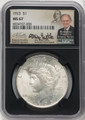 Bullionshark 1923 Peace Silver Dollar NGC MS67 - Mike Castle Signed on Ben Franklin Label 