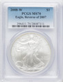  2008-W  Burnished Silver Eagle PCGS SP70 Reverse of 2007 