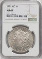 Bullionshark 1891-CC Morgan Silver Dollar NGC MS64 