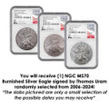 Bullionshark Burnished Silver Eagle NGC MS70 - Thomas Uram Signed (Mystery Bag)