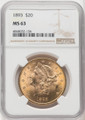 1893 $20 Gold Liberty NGC MS63