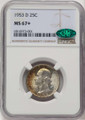 Bullionshark 1953-D 25C Washington Quarter Coin NGC MS67  CAC + - HAT778049022 