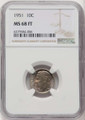 Bullionshark 1951 10C Roosevelt Dime Coin NGC MS68 - HAT777709003 