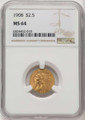 Bullionshark 1908 $2.5 Indian Gold Quarter Eagle Coin NGC MS64 - HAT772950002 