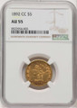 Bullionshark 1892-CC $5 Liberty Gold Half Eagle Coin NGC AU55 - HAT777194064 