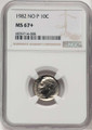 Bullionshark 1982 10C Roosevelt Dime Coin NGC MS67  +  NO P - HAT521164031 
