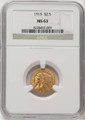 Bullionshark 1915 $2.5 Indian Gold Quarter Eagle Coin NGC MS63 - HAT521326002 