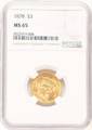 Bullionshark 1878 $3 Three Dollar Gold  Coin NGC MS65 - HAT781392009 
