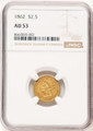 Bullionshark 1862 $2.5 Liberty Gold Quarter Eagle Coin NGC AU53 - HAT507362007 
