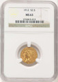 Bullionshark 1912 $2.5 Indian Gold Quarter Eagle Coin NGC MS63 - HAT781583008 