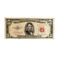  1953 $5 Red Seal Note Circulated - VG -  Very Good Condition 