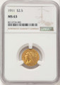 1911 $2.5 Indian Gold Quarter Eagle Coin NGC MS63 coin front image
