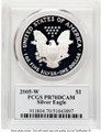 2005-W S$1 Proof American Silver Eagle Coin PCGS PR70 DCAM coin back image