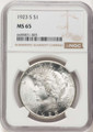 1923-S S$1 Peace Silver Dollar Coin NGC MS65 coin front image