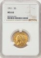 1911 $5 Indian Gold Half Eagle Coin NGC MS64 coin front image