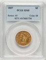1857 $5 Liberty Gold Half Eagle Coin PCGS XF45 coin front image