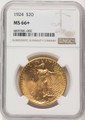 Bullionshark 1924 $20 Saint Gaudens Double Eagle NGC MS66  + - HAT784656007 