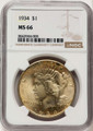 Bullionshark 1934 S$1 Peace Silver Dollar Coin NGC MS66 - HAT784095016 