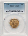 Bullionshark 1912 $5 Indian Gold Half Eagle Coin PCGS MS63 - HAT784554075 