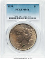1934 S$1 Peace Silver Dollar Coin PCGS MS64 coin front image