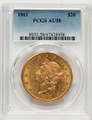 1861 $20 Liberty Gold Double Eagle PCGS AU58 coin front image