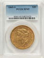1865-S $20 Liberty Gold Double Eagle PCGS XF45 coin front image