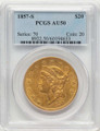 1857-S $20 Liberty Gold Double Eagle PCGS AU50 coin front image
