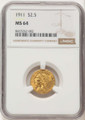 1911 $2.5 Indian Gold Quarter Eagle Coin NGC MS64 coin front image