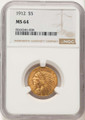 1912 $5 Indian Gold Half Eagle Coin NGC MS64 coin front image