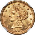 1887 $2.5 Liberty Gold Quarter Eagle Coin NGC MS65 coin front image