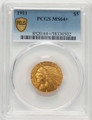 1911 $5 Indian Gold Half Eagle Coin PCGS MS64  + coin front image