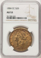 1884-CC $20 Liberty Gold Double Eagle NGC AU53 coin front image